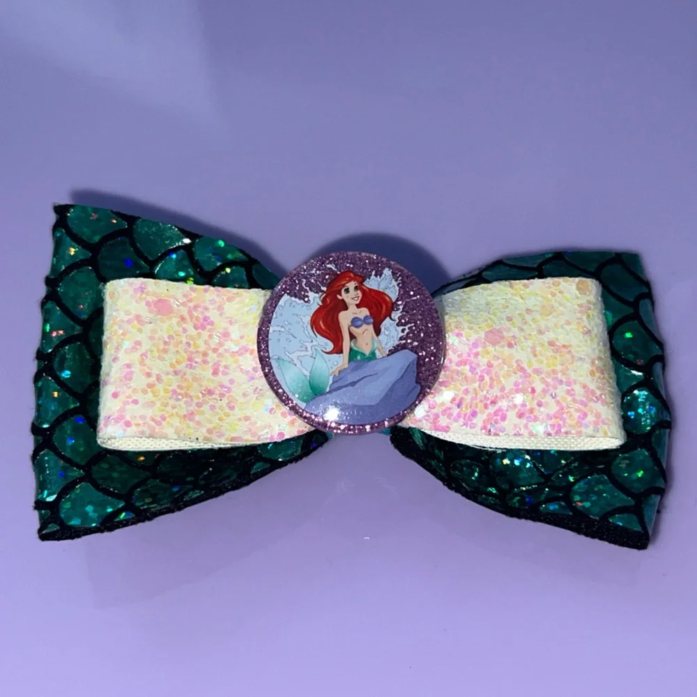 Mermaid Theme Kids Hair Bow - Green and Cream